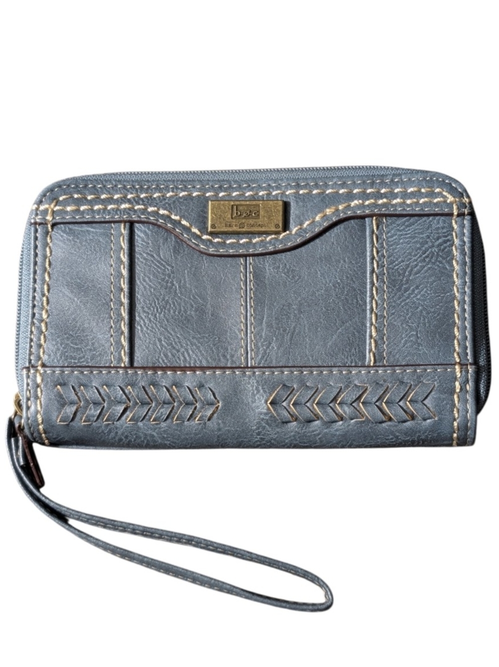 b.o.c. Slate Blue Wristlet Clutch with Stitch Detail 8"x5"